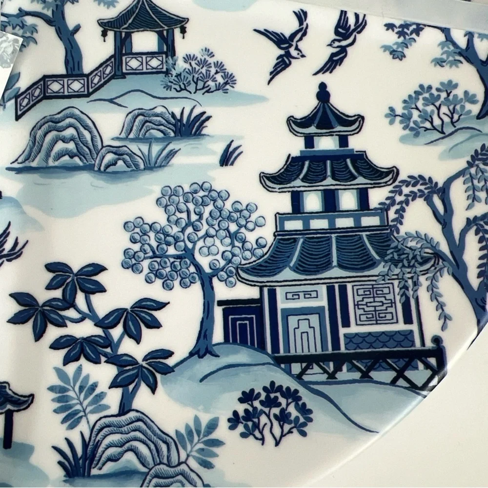 Shabby Chic Melamine Chinoiserie Dinner Plates Blue Willow 11